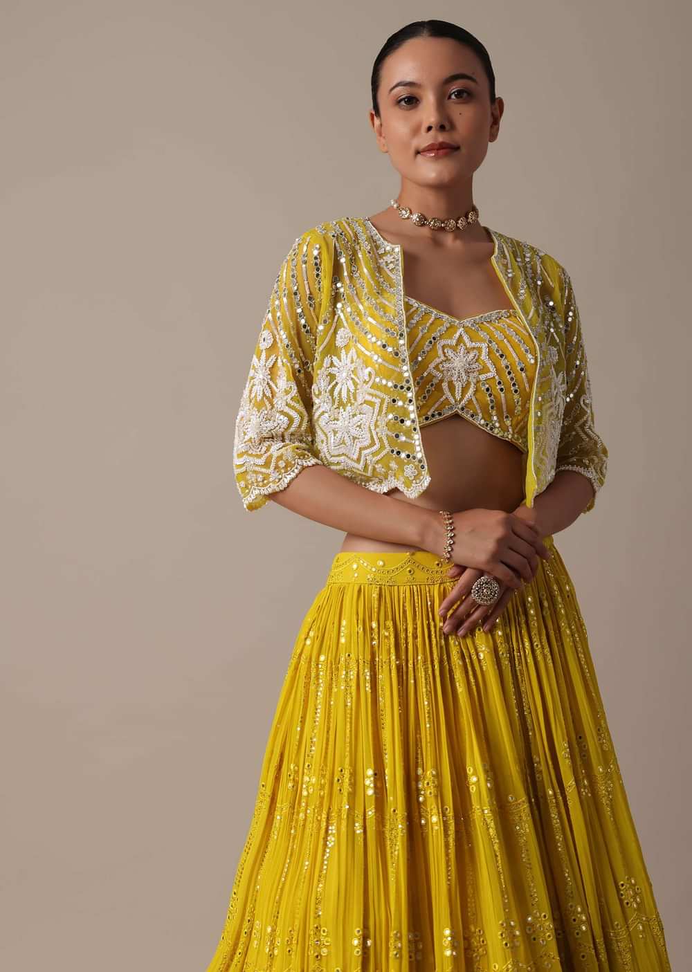 Yellow Lehenga Set With Hand Embellished Jacket