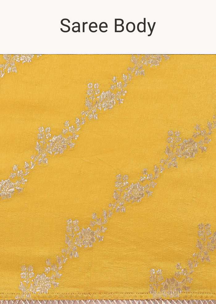 Yellow Lurex Dola Saree With Gold Beaded Embroidered Stitched Blouse