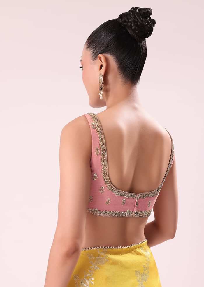 Yellow Lurex Dola Saree With Gold Beaded Embroidered Stitched Blouse