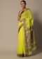 Yellow Maheshwari Chanderi Silk Saree With Jute Woven Pallu