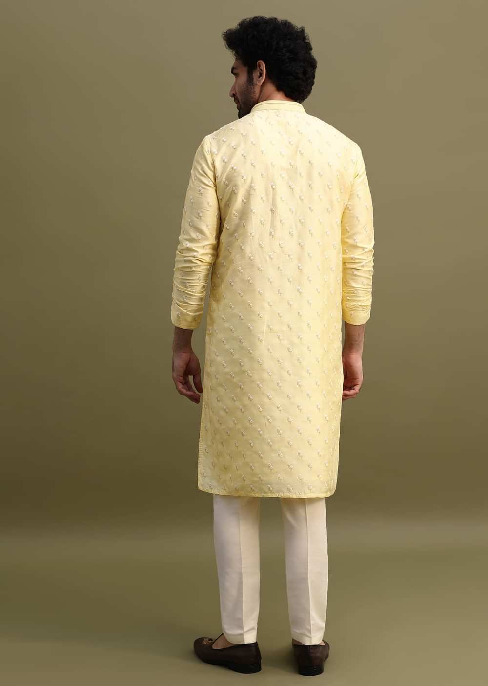 Yellow Men Kurta Set With Threadwork
