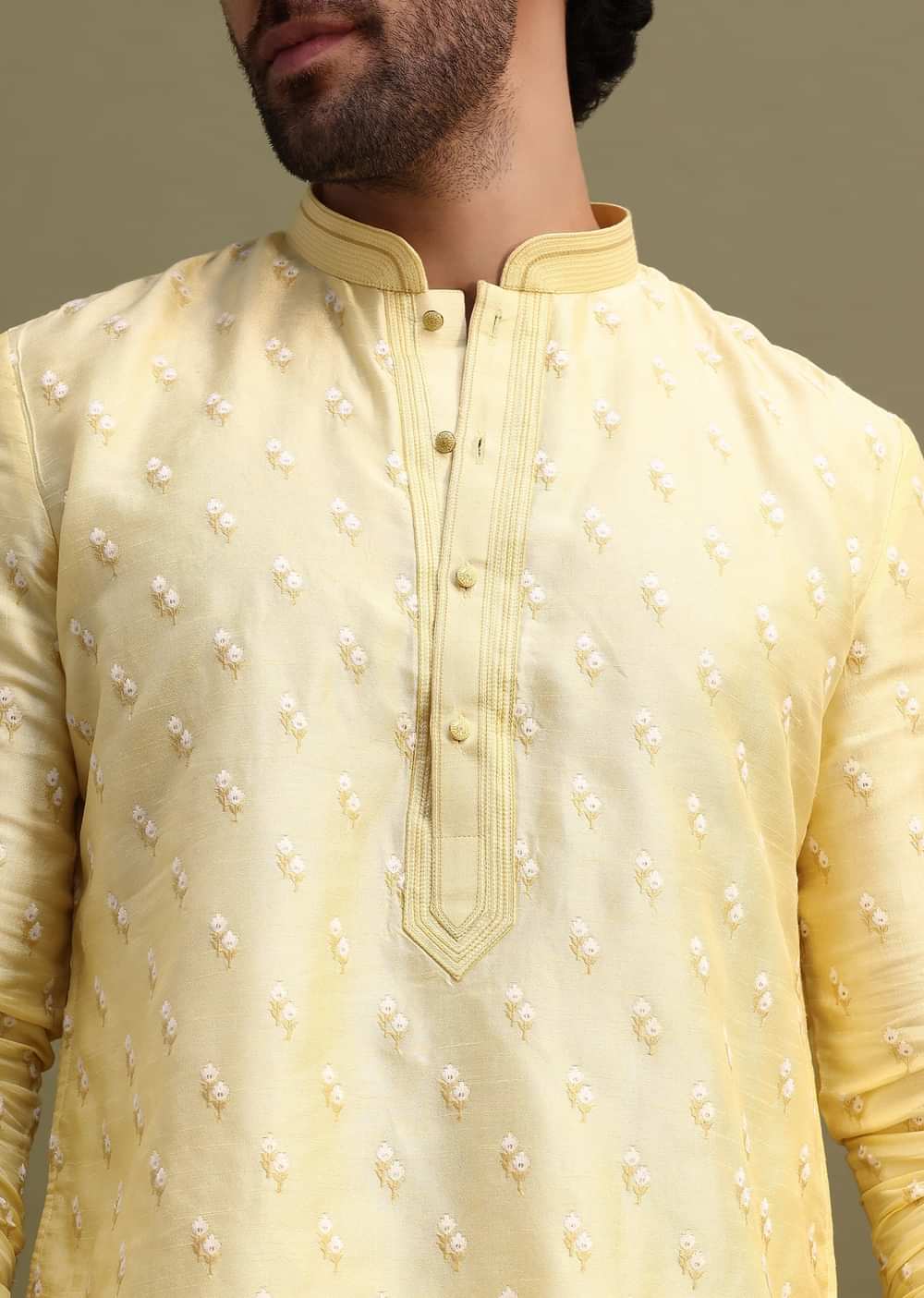 Yellow Men Kurta Set With Threadwork