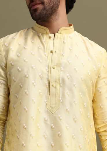 Yellow Men Kurta Set With Threadwork
