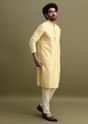 Yellow Men Kurta Set With Threadwork