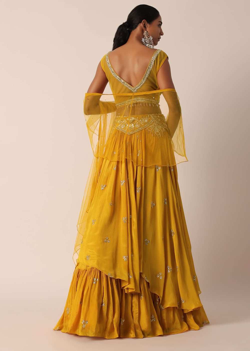 Orange Mirror Embellished Lehenga Set In Crepe