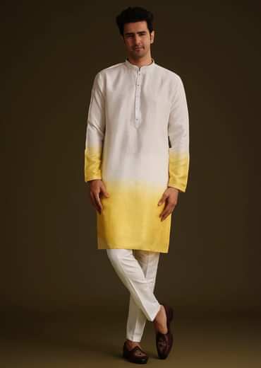 Yellow Ombre Silk Kurta Set With Dori Work Embroidered Jacket