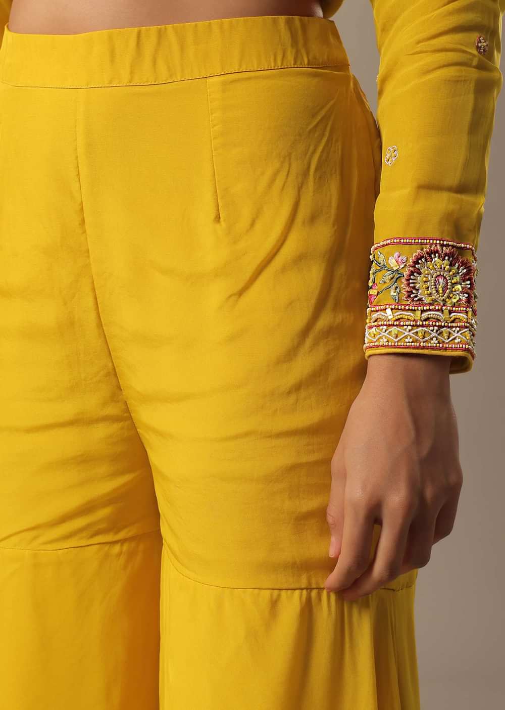 Yellow Organza Palazzo Set With Sequin Work