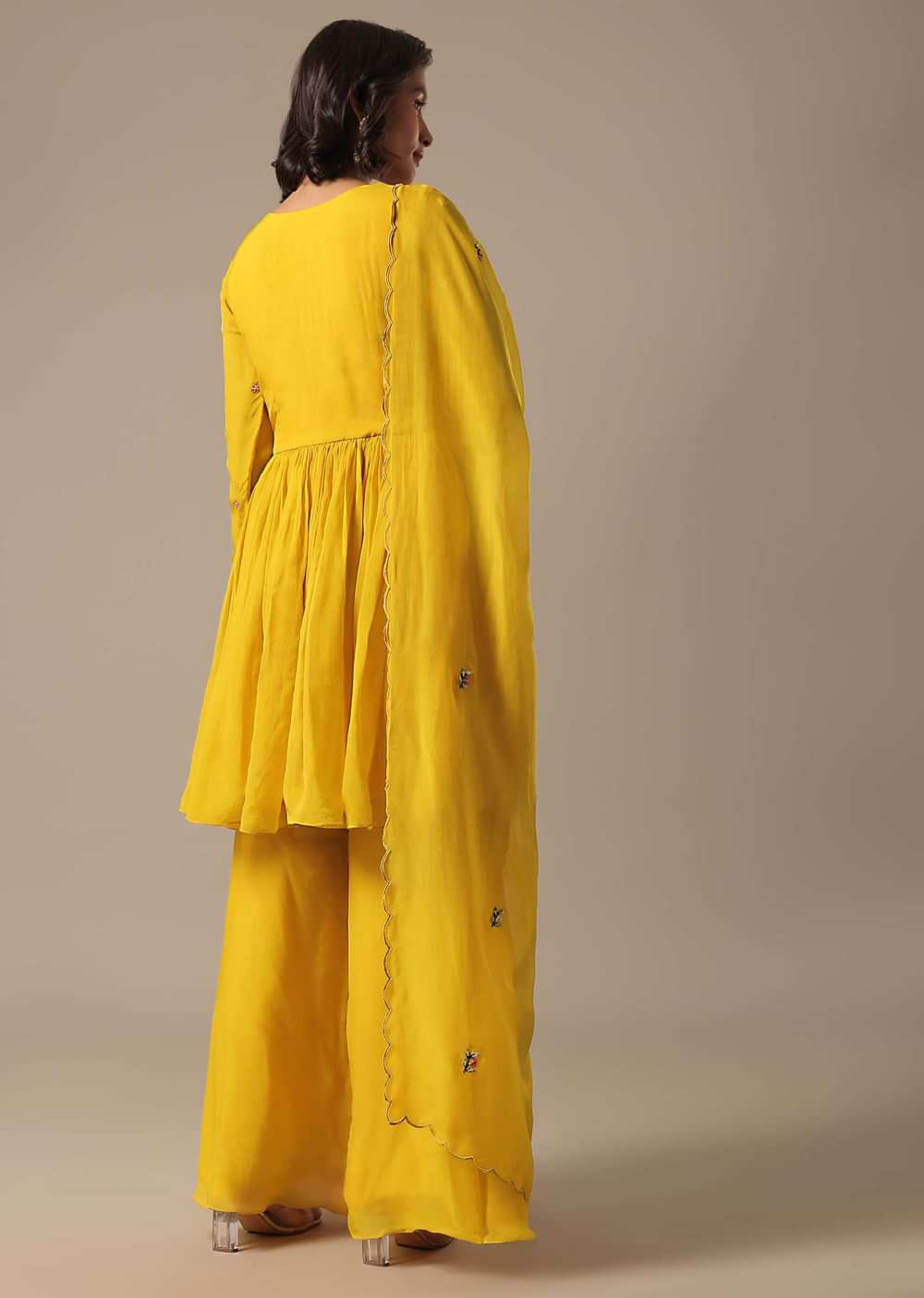 Yellow Organza Palazzo Set With Sequin Work