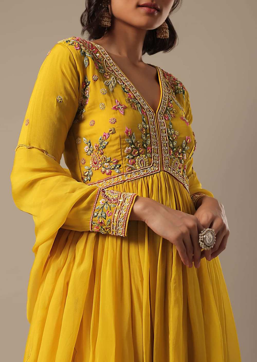 Yellow Organza Palazzo Set With Sequin Work