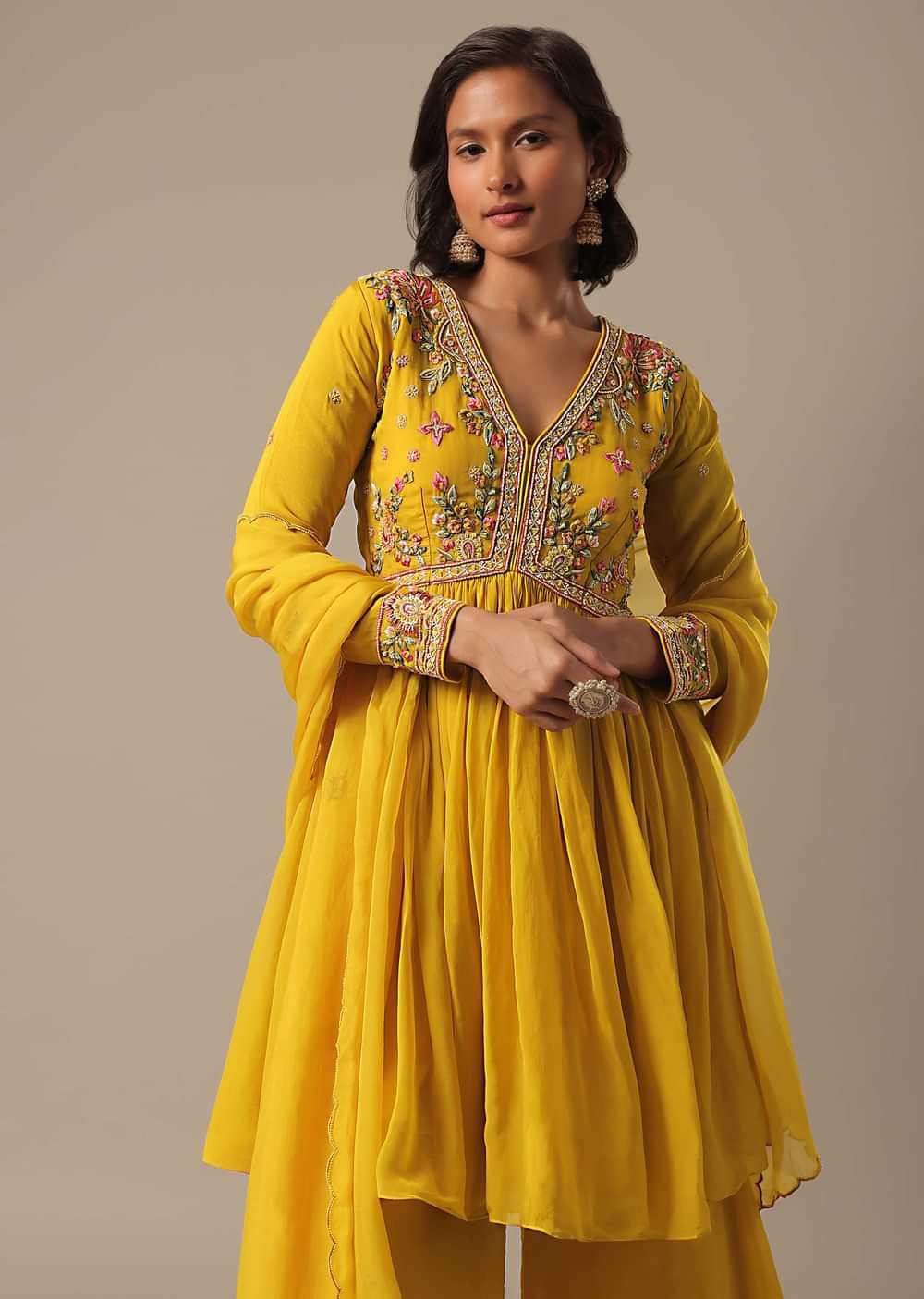 Yellow Organza Palazzo Set With Sequin Work