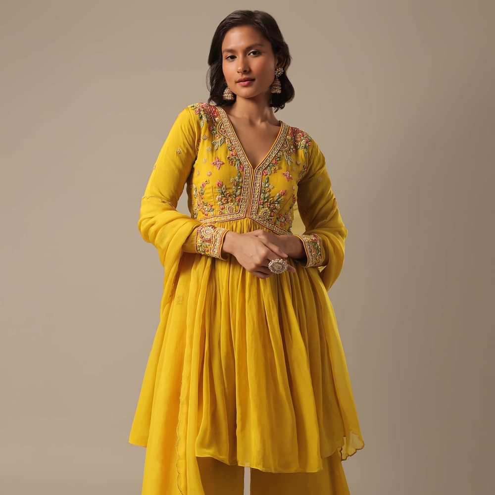 Yellow Organza Palazzo Set With Sequin Work