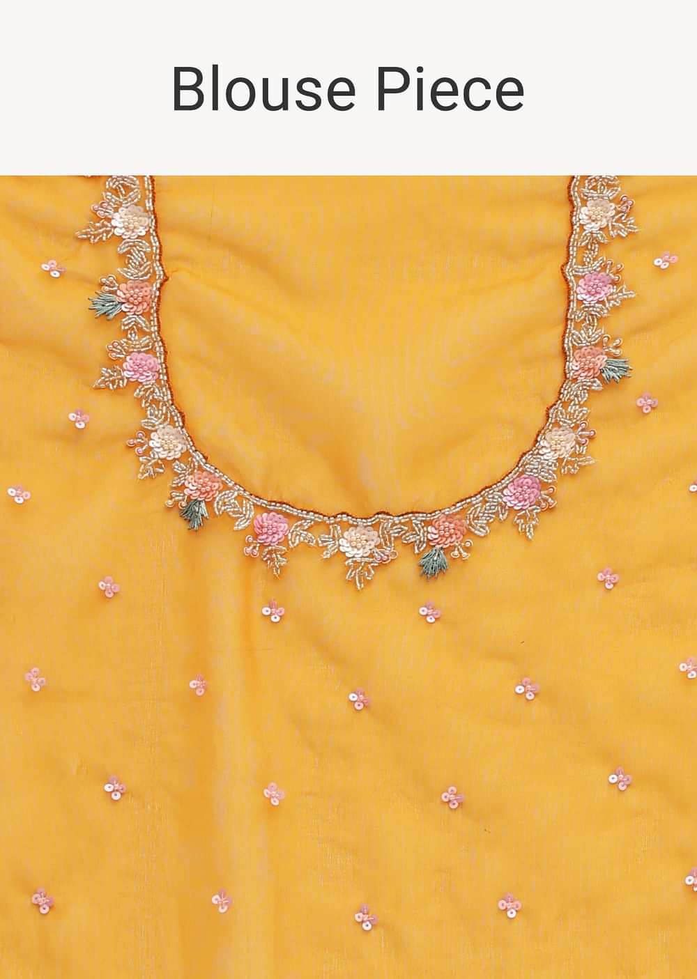 Yellow Organza Saree In 3D Sequins With Unstitched Blouse