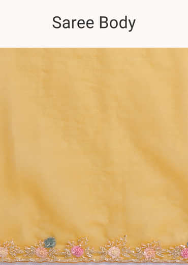 Yellow Organza Saree In 3D Sequins With Unstitched Blouse