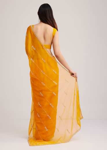 Yellow Organza Saree With Cutdana Embroidery