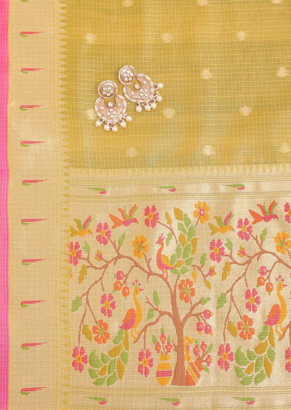 Yellow Woven Silk Paithani Dress Material