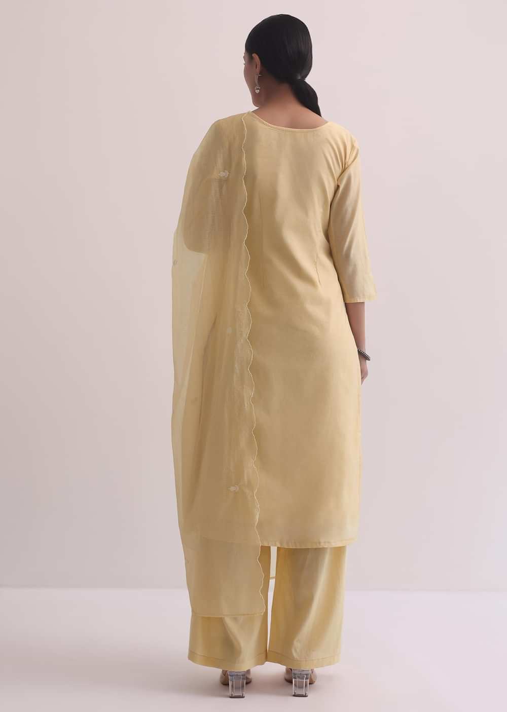 Yellow Palazzo Set With Patchwork Kurta