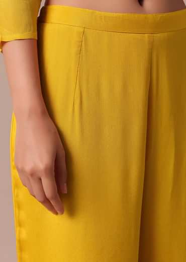Yellow Pant Set In Chiffon With Sequin Work Kurta