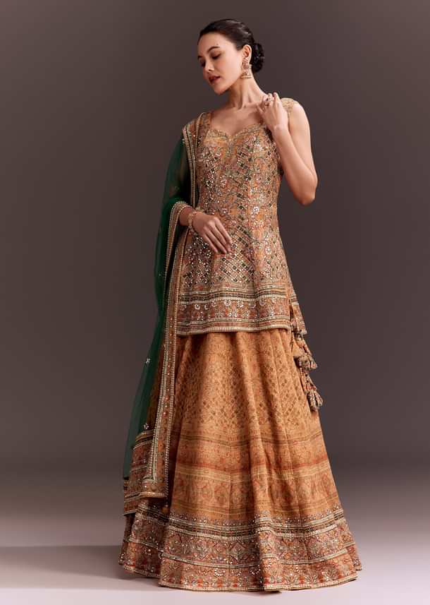 Yellow Printed and Mirror Embroidered Lehenga Set
