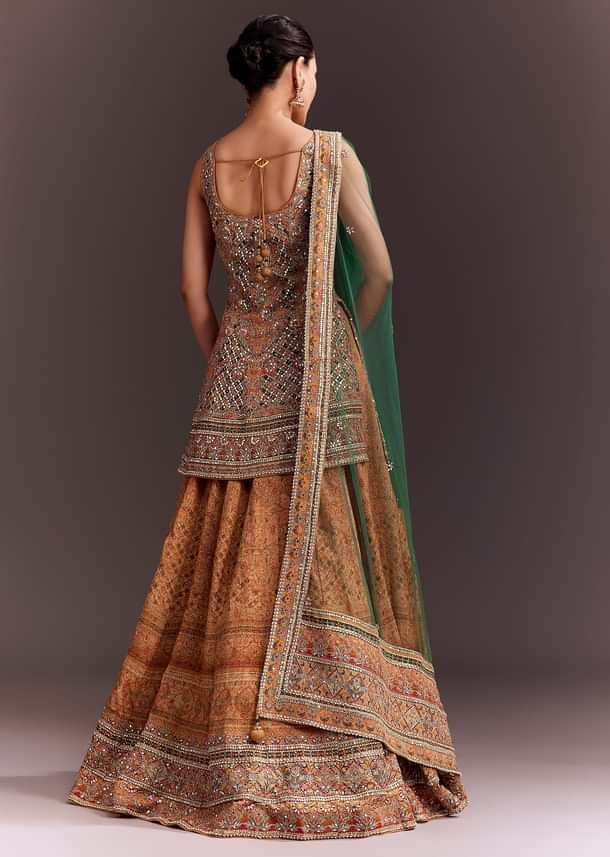 Yellow Printed and Mirror Embroidered Lehenga Set