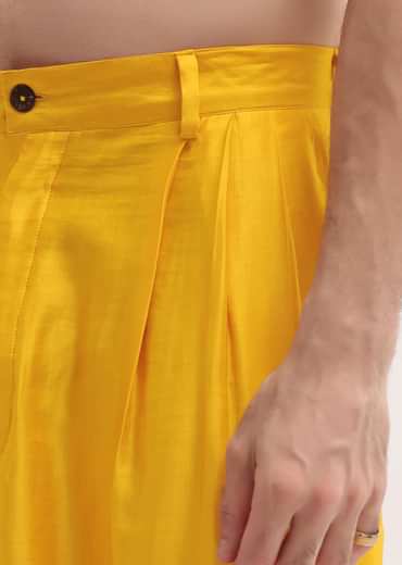 Yellow Patola Printed Kurta Jacket Set For Men