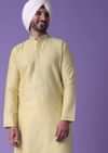 Yellow Printed Kurta Set In Silk With Zari Work