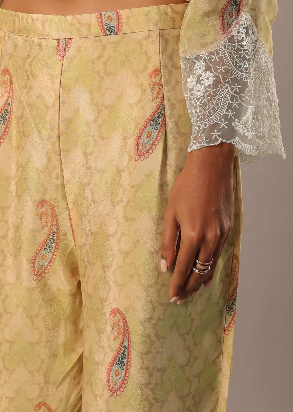 Yellow Printed Kurta Set With Embroidered Detail