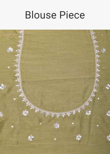 Yellow Printed Satin Saree With Embroidered Detail And Unstitched Blouse Piece