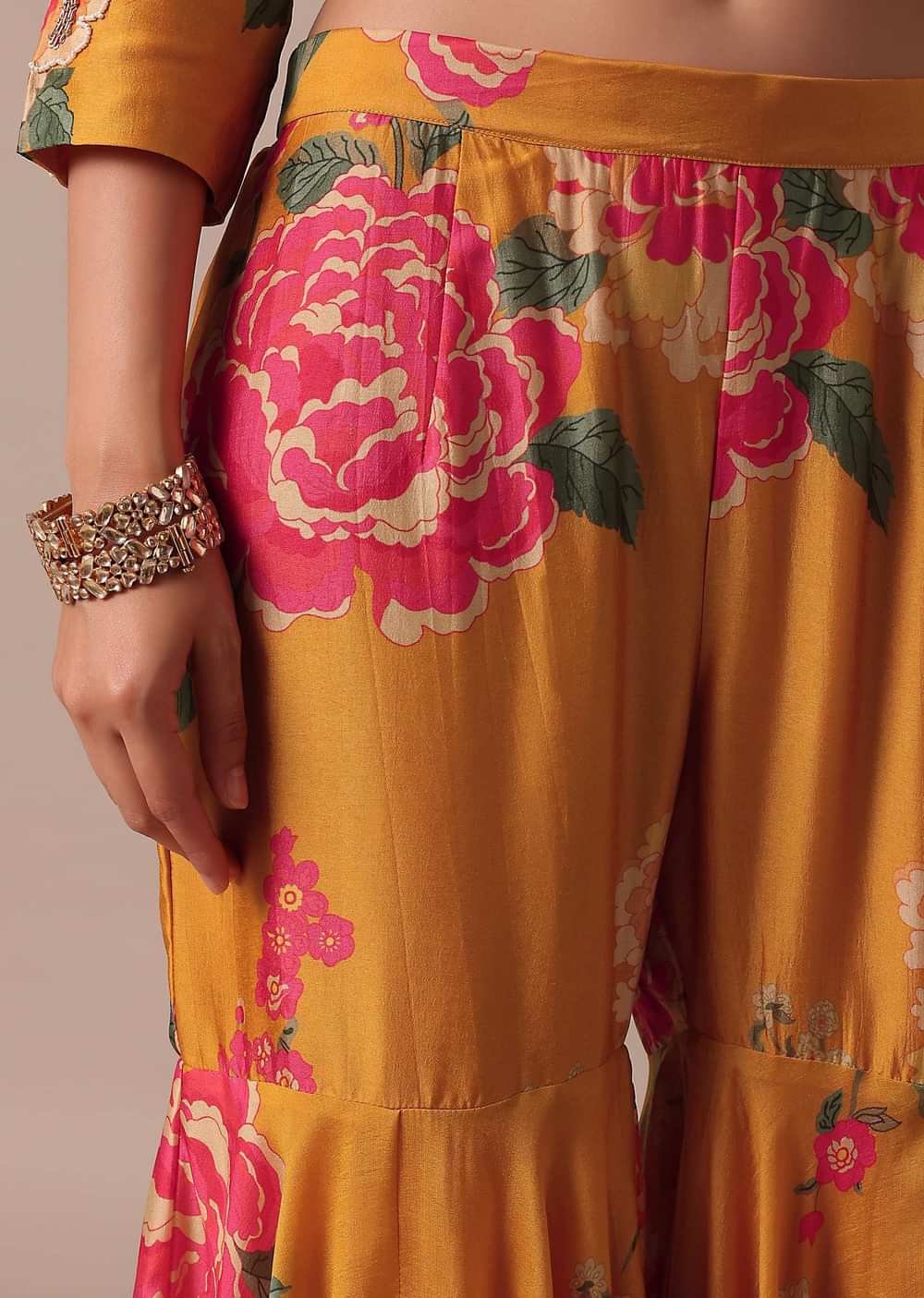 Yellow Printed Sharara Set With Sequin Work