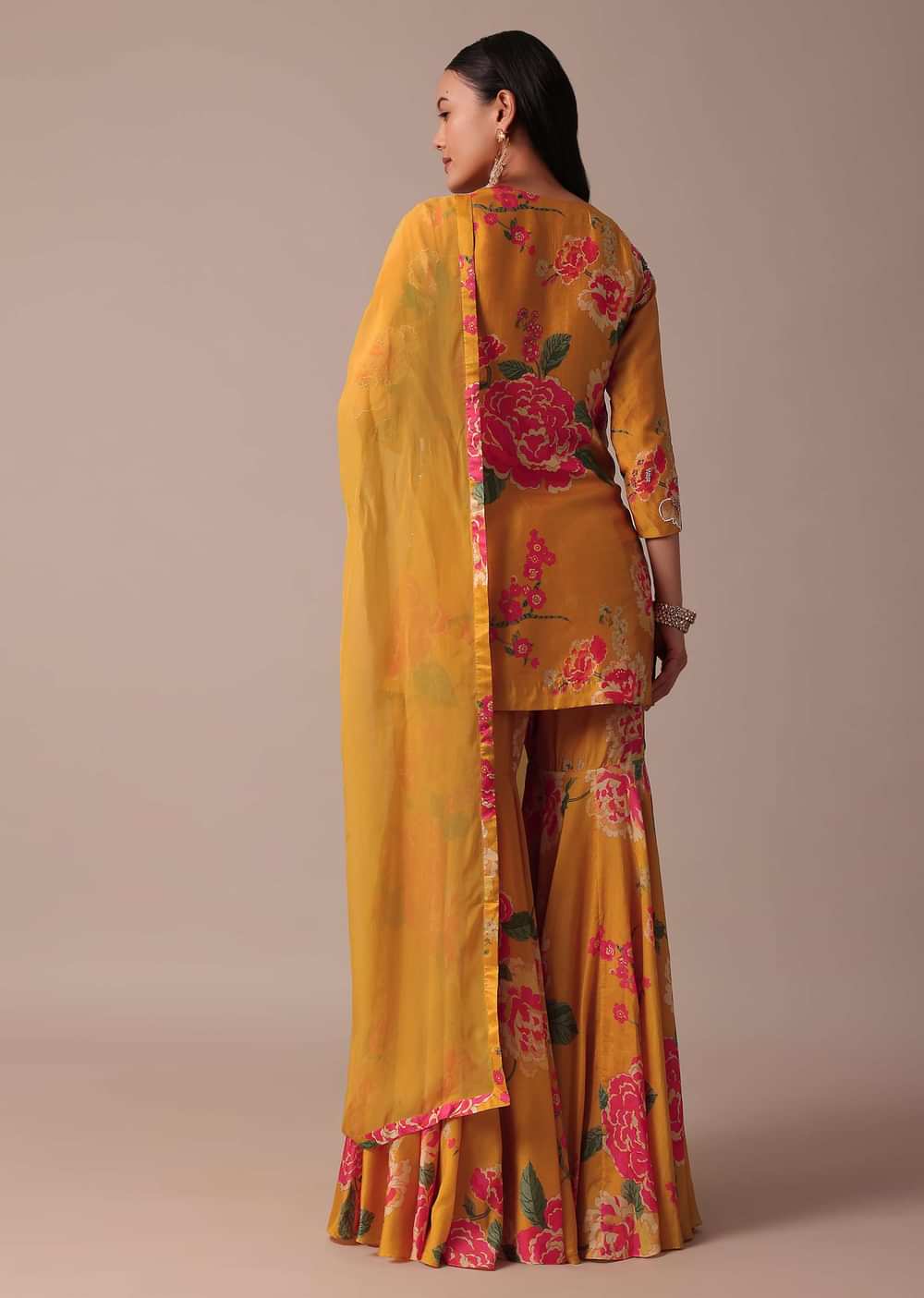 Yellow Printed Sharara Set With Sequin Work