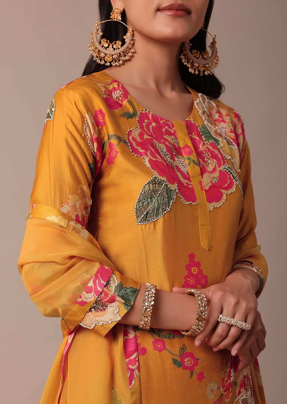 Yellow Printed Sharara Set With Sequin Work