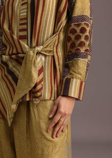 Yellow Printed Shirt Salwar Set With Embroidery