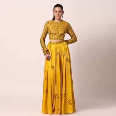 Yellow Printed Skirt Set