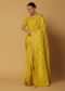 Yellow Satin Saree With Geometric Motifs And Unstitched Blouse Fabric