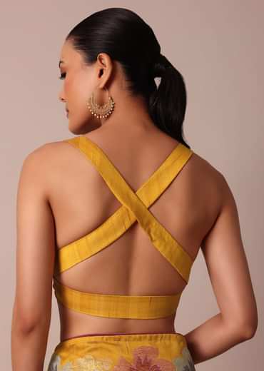 Yellow Semi Tussar Silk Saree With Resham Thread Artistry