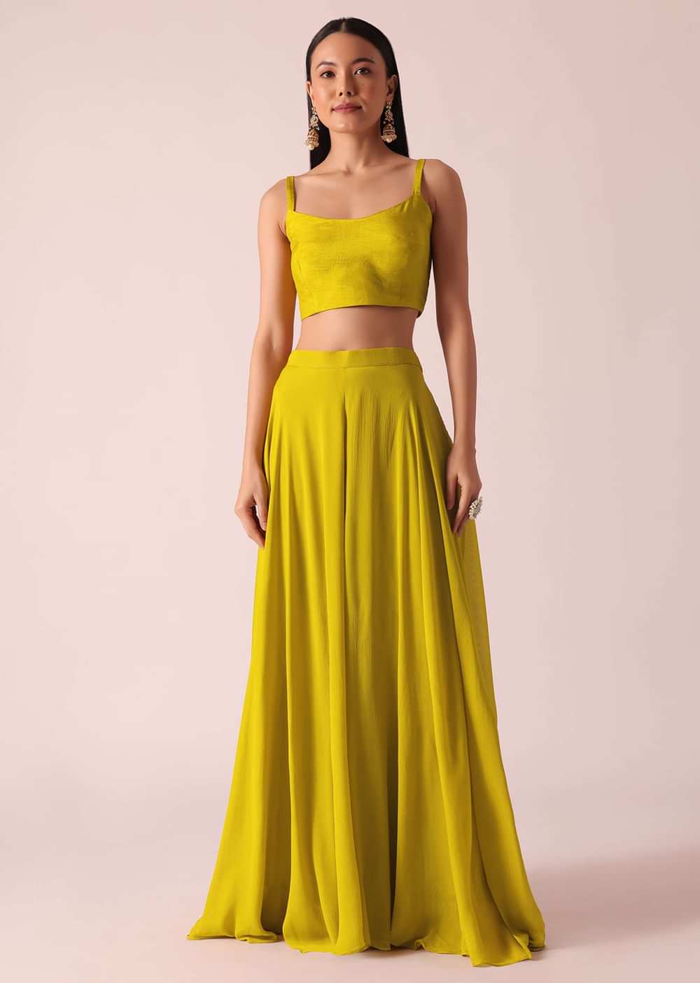Yellow Sequin Embellished Jacket And Palazzo Set