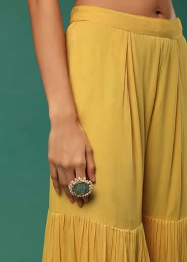 Yellow Sharara Suit Set In Georgette With Fancy Sleeves