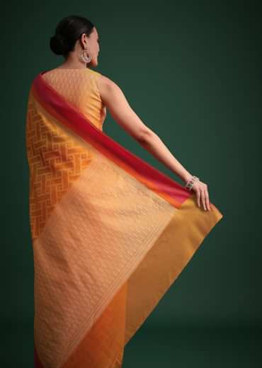Yellow Silk Handloom Saree With Jaal Woven Work