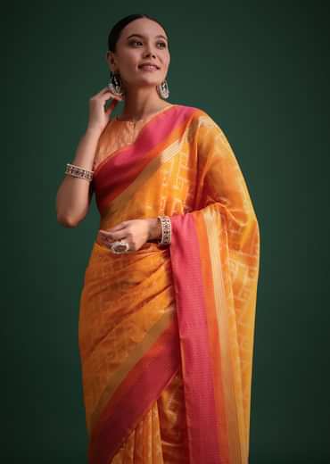 Yellow Silk Handloom Saree With Jaal Woven Work