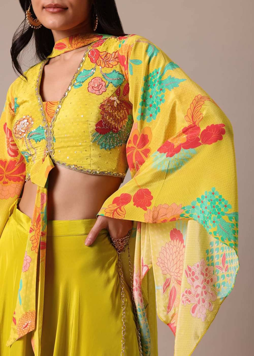 Yellow Silk Indo Fusion Set With Sling Bag
