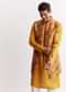 Yellow Silk Jacket Kurta Set With Floral Printed Motifs