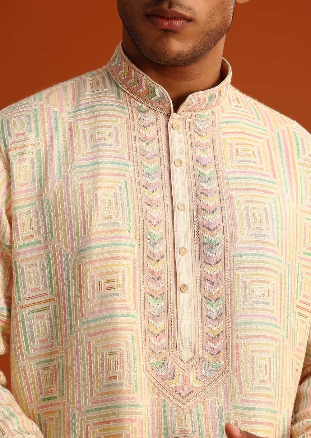 Yellow Silk Kurta Pant Set With Hand Work on Yoke