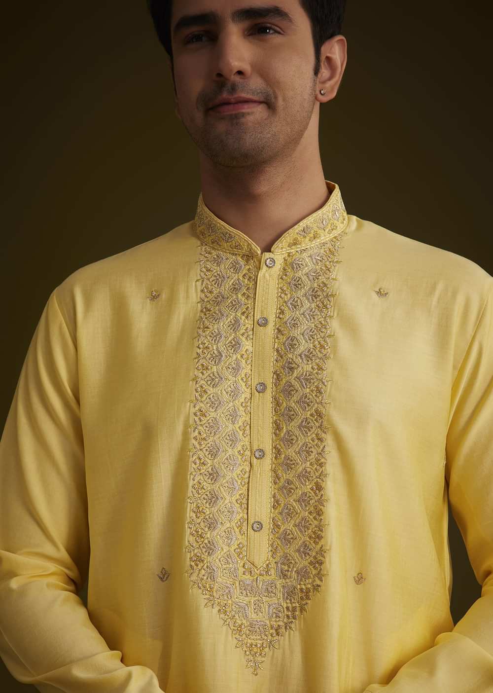 Yellow Silk Kurta Set With Resham Embroidery