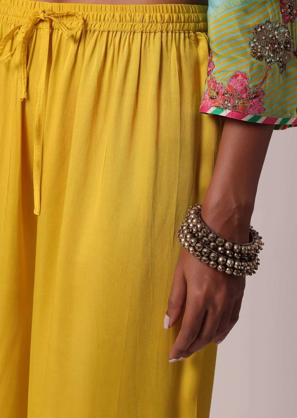Yellow Silk Palazzo Set With Printed Kurta