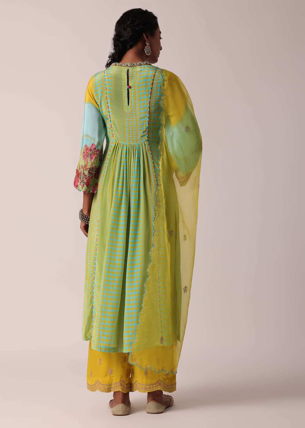 Yellow Silk Palazzo Set With Printed Kurta