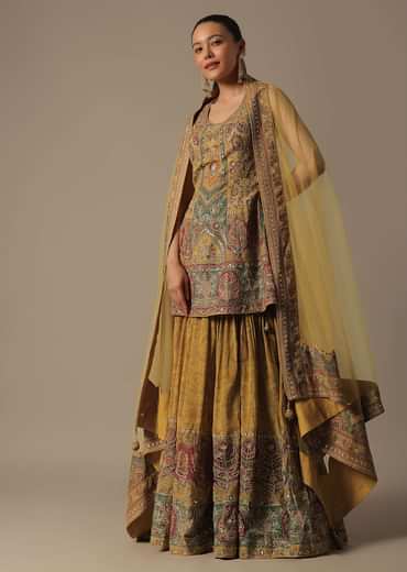 Yellow Silk Palazzo Set With Sequin Work