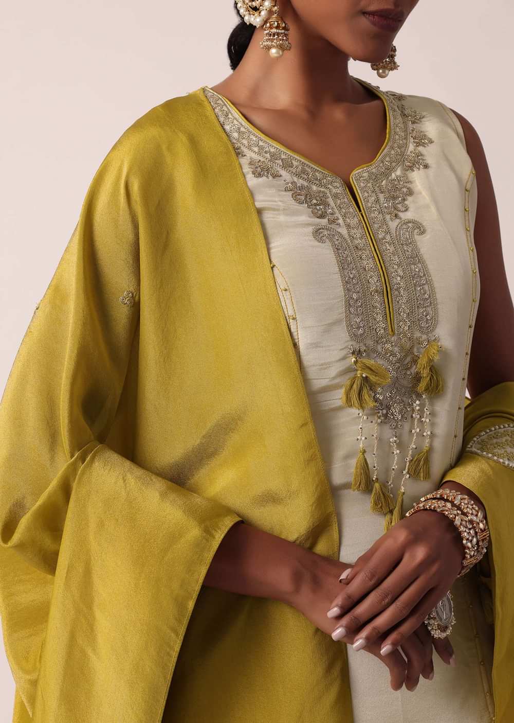 Mustard Yellow Silk Palazzo Set With Sequin Work