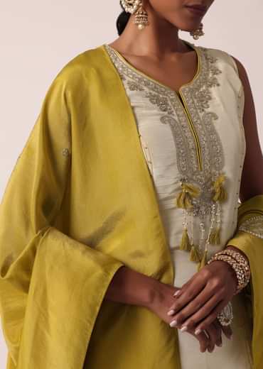 Mustard Yellow Silk Palazzo Set With Sequin Work