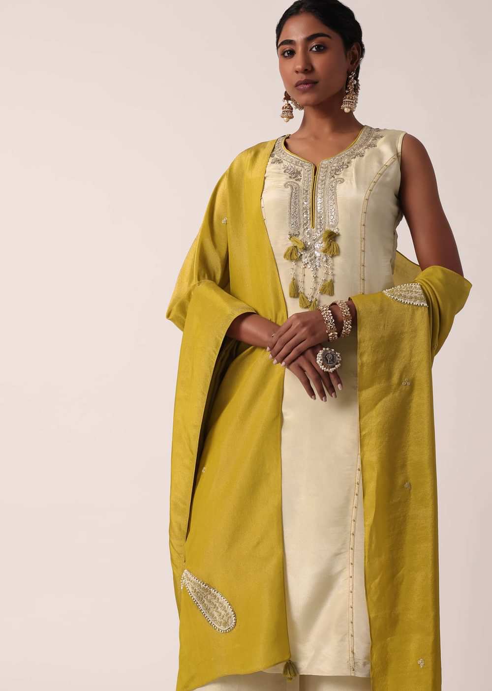 Mustard Yellow Silk Palazzo Set With Sequin Work