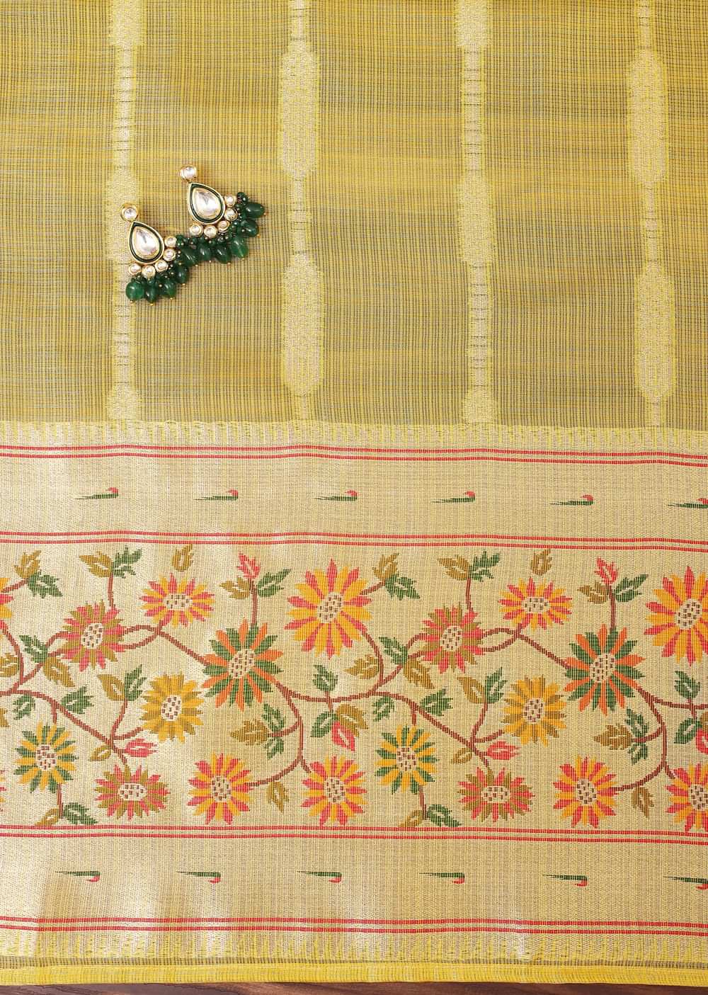 Yellow Silk Pathani Woven Dress Material