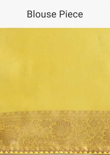 Yellow Striped Tissue Silk Saree with Unstitched Blouse Piece
